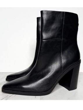 Steve Madden Silvee Black Leather Snipped Pointy Toe Heeled Boot 9 1/2 M